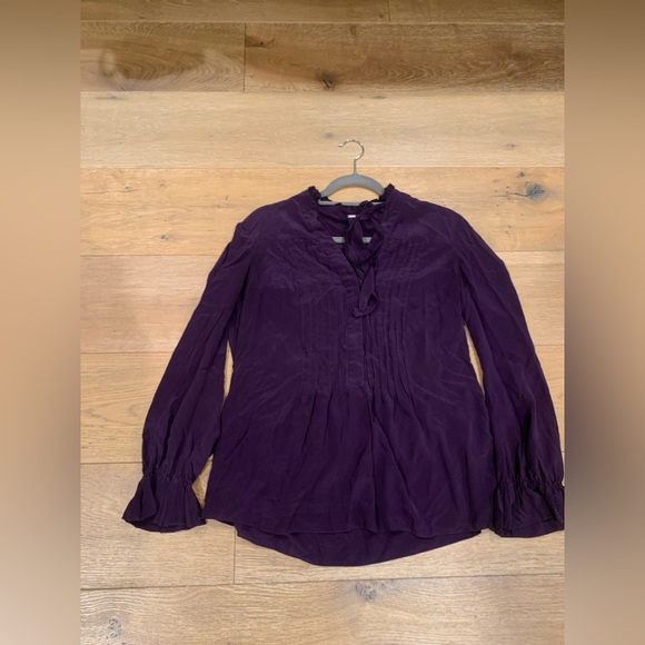 ELIE TAHARI 100% Silk Long Sleeve Bow Purple Ruffled Top Size Small - Picture 8 of 10